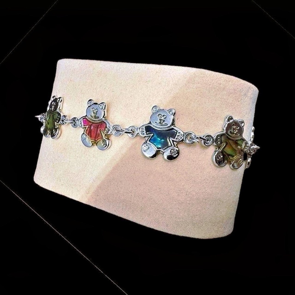 Colorful Teddy Bear Link Bracelet - Iridescent Finish